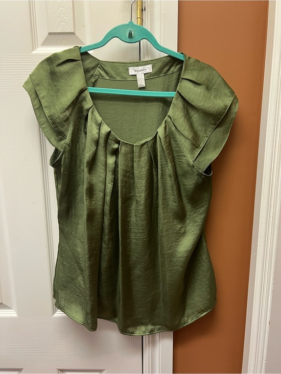 Dress Barn Tops - Dress Barn Olive Green Pleated Scoop Neck Blouse